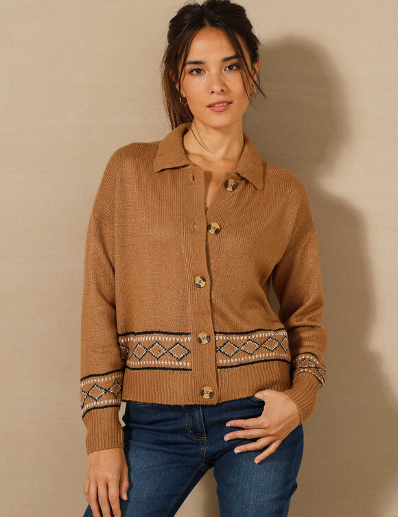 Gilet détail jacquard  (noisette) Gilet détail jacquard  (noisette)